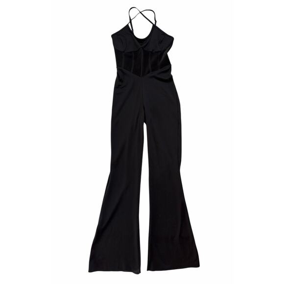 Victoria’s Secret Jumpsuit Womens Small Black Flared Leg Corset Inspired Pull On - Picture 2 of 11